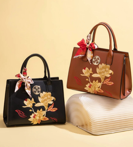 2026 New Women's Leather Bag with Chinese-Inspired Embroidery
