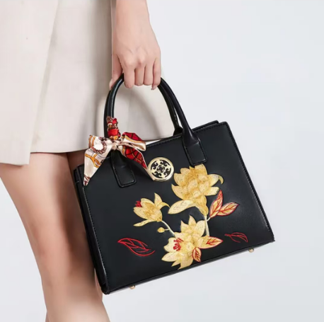 2026 New Women's Leather Bag with Chinese-Inspired Embroidery
