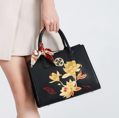 2026 New Women's Leather Bag with Chinese-Inspired Embroidery