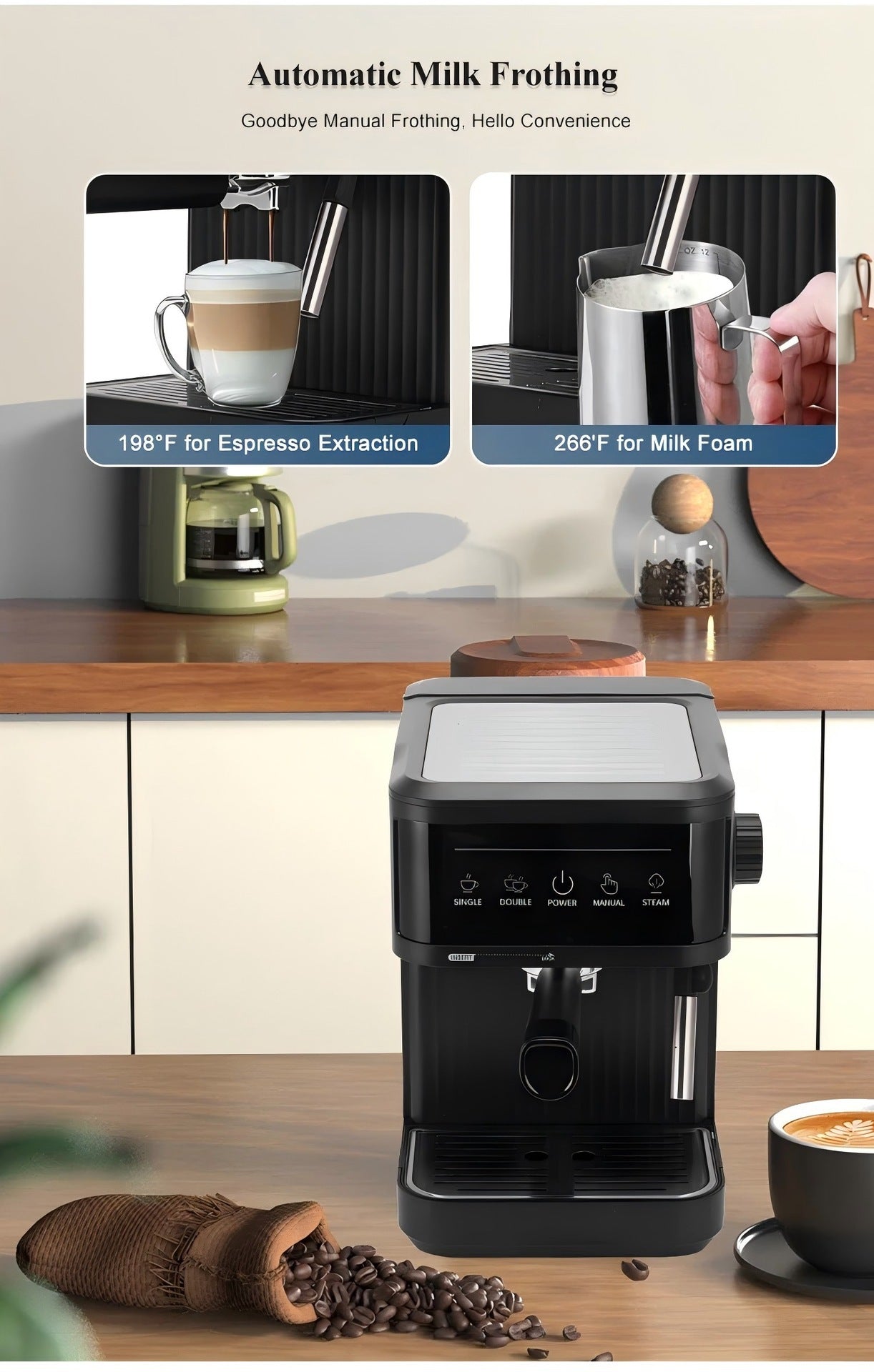 Cross-Border Delivery Coffee machine Italian Coffee Machine20Bar Household High-Pressure Extraction Concentrated Milk Frother