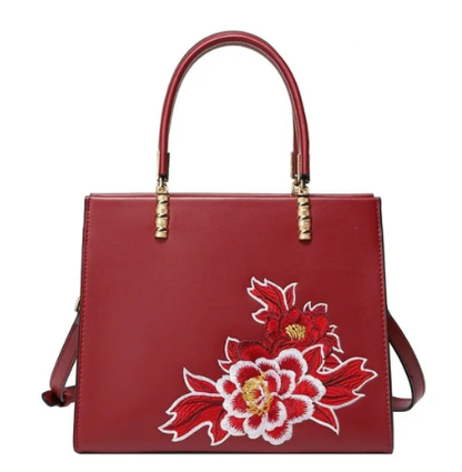 2026 New Women's Leather Bag with Chinese-Inspired Embroidery